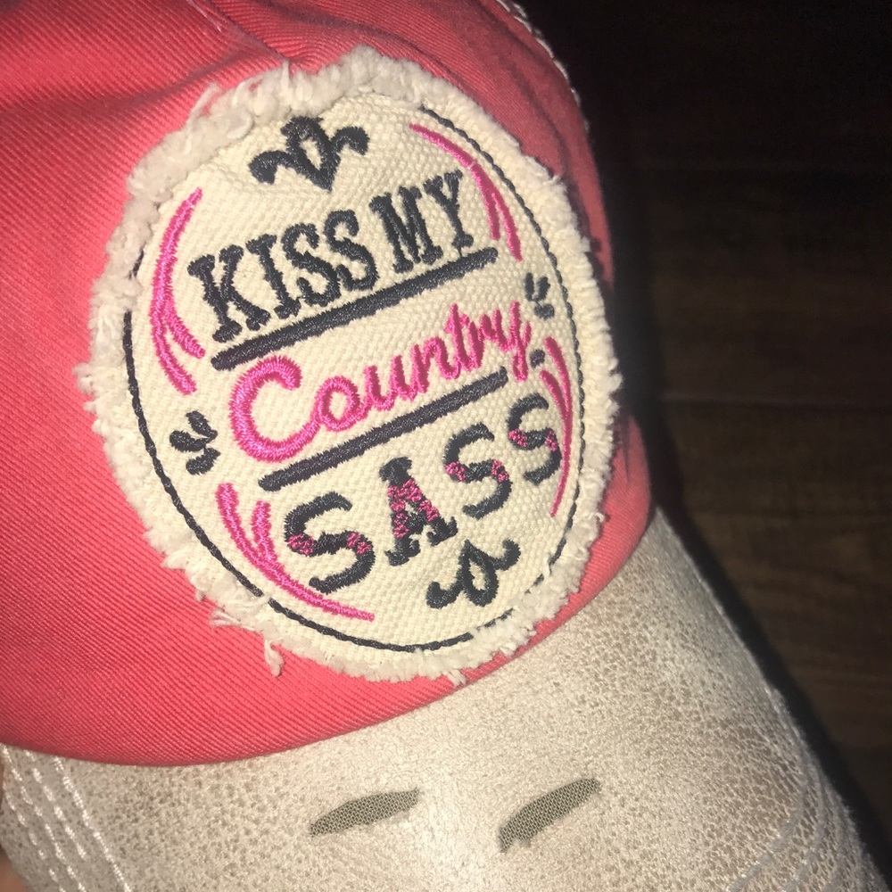 "Kiss My Country Sass" Corral Pink Hat Cap OS